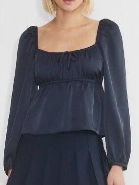 Sunday Best Aritzia Sisto Satin Babydoll Blouse Navy Blue Medium NWT